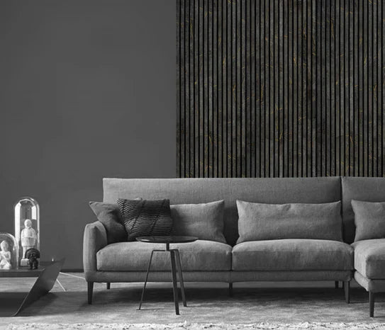 Black Gold Marble Acoustic Slatted Wall Panels Pack Of x4 240 x 60cm