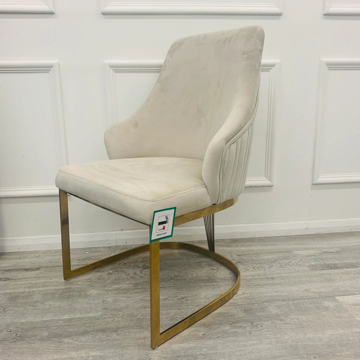 Mayfair 180CM Gold Marble Dining Table With Carlton Gold Velvet Dining Chairs