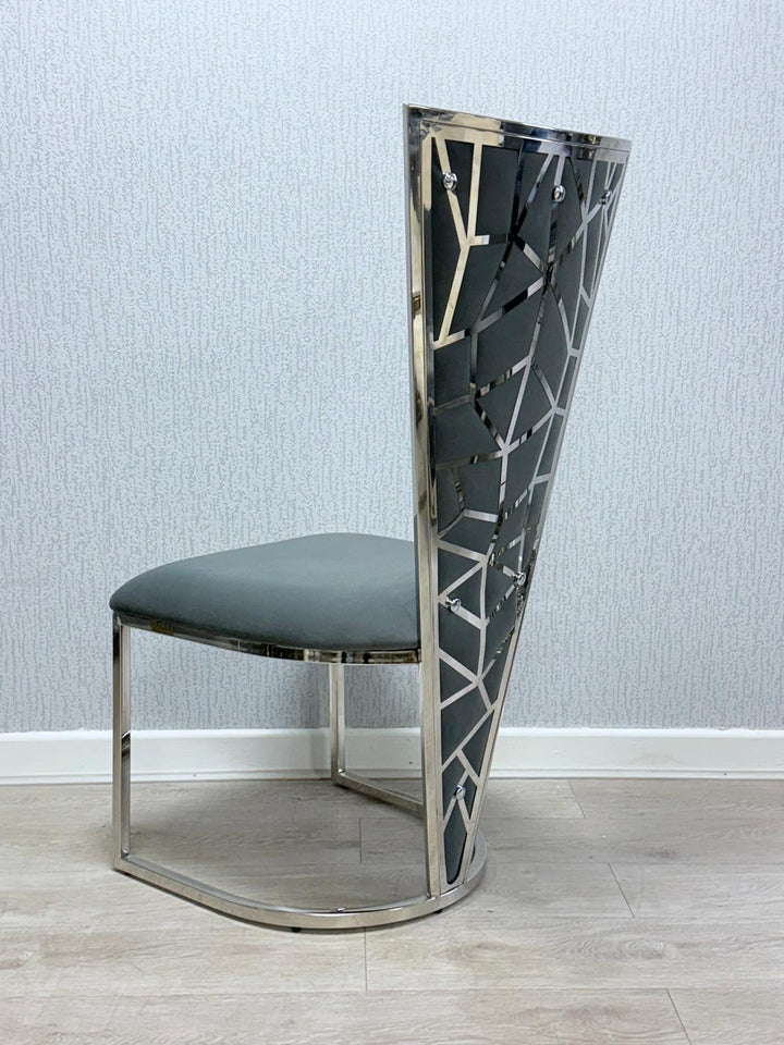 Florence High Back Grey/Chrome Plush Velvet Dining Chair