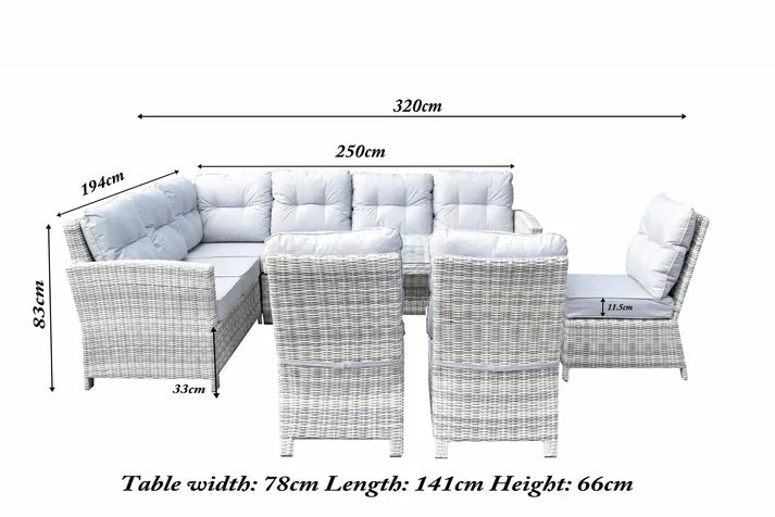 Amano Rattan Garden Corner Dining Sofa with 3 Chairs Grey