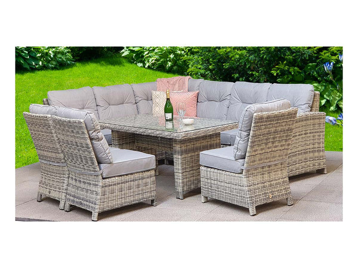 Amano Rattan Garden Corner Dining Sofa with 3 Chairs Grey