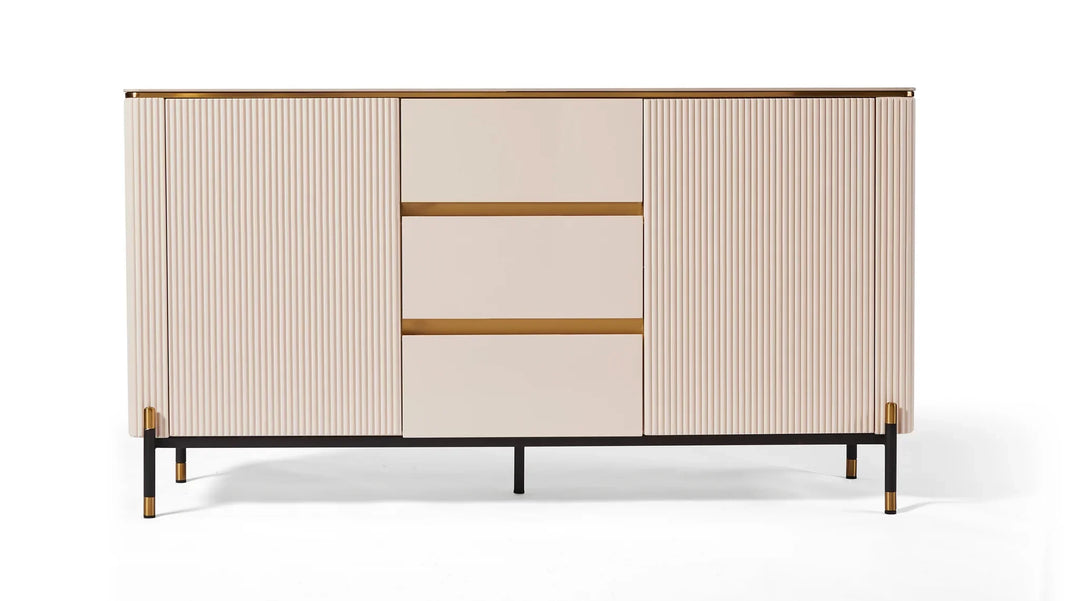 Bella White & Gold Premium Ribbed Sideboard