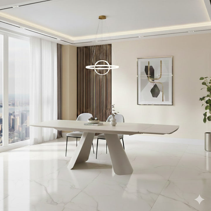 Carletti 160-240cm Italian Cream & Beige Travertine Ceramic Marble Side Extending Dining Table