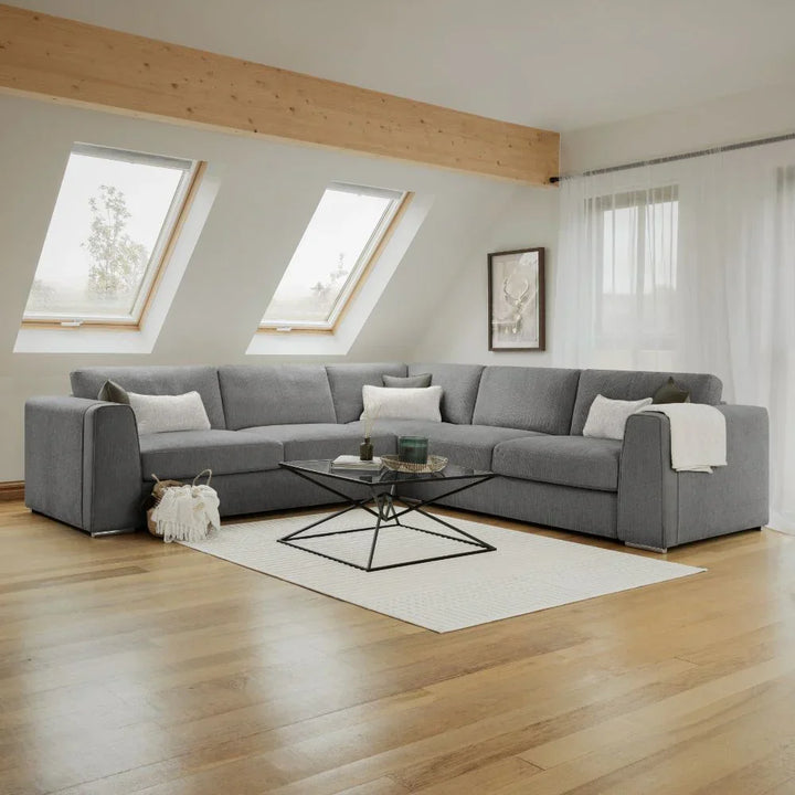 Naples Sofa Grey Fabric Large Corner Sofa