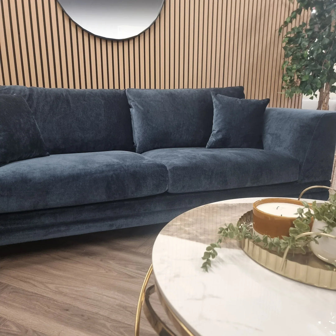 The Harlow Blue Boucle 3 + 2 Seater Premium Sofa Steel Boucle Fabric