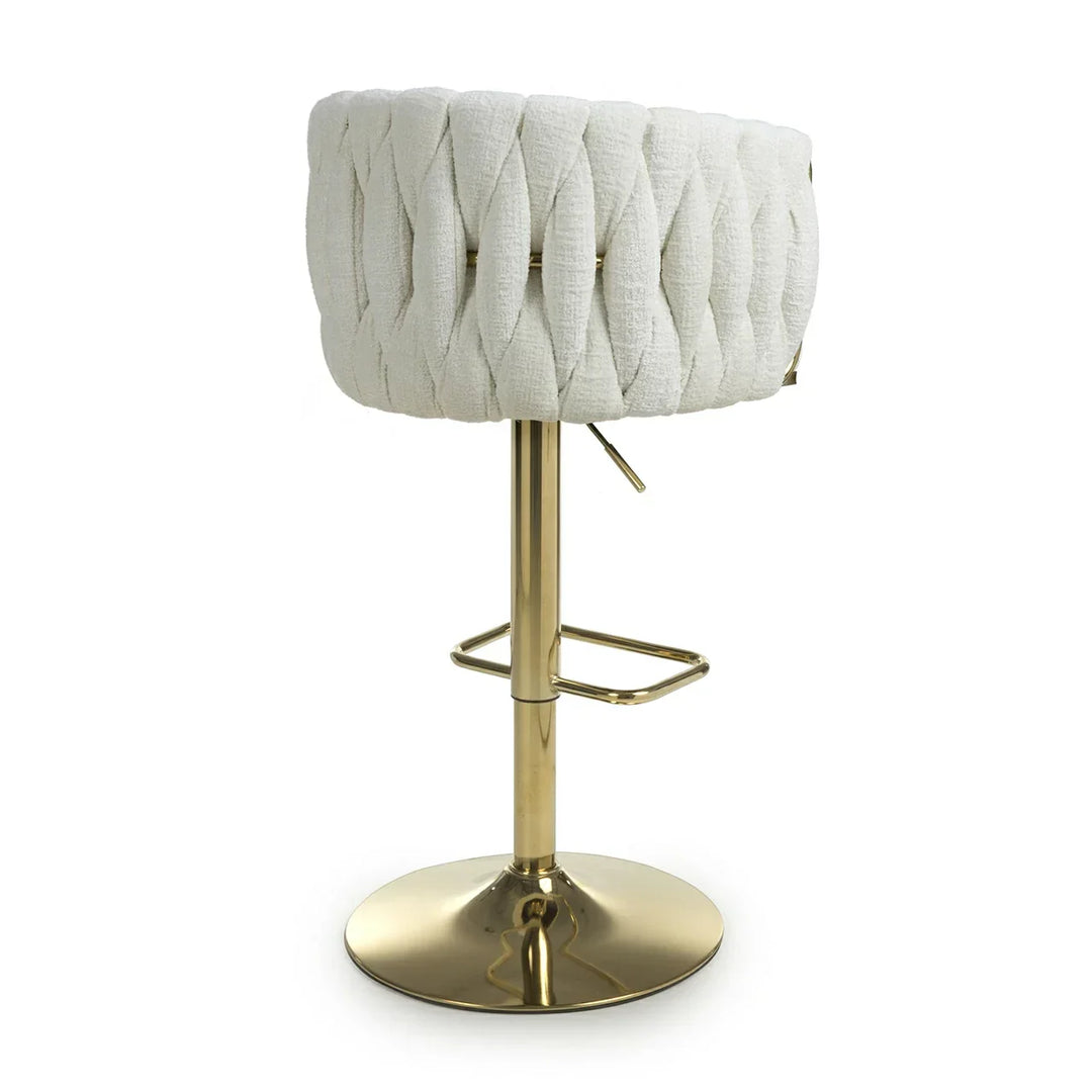 Lorne Luxury Cream & Gold Linen Fabric Bar Stool Adjustable Gold Legs