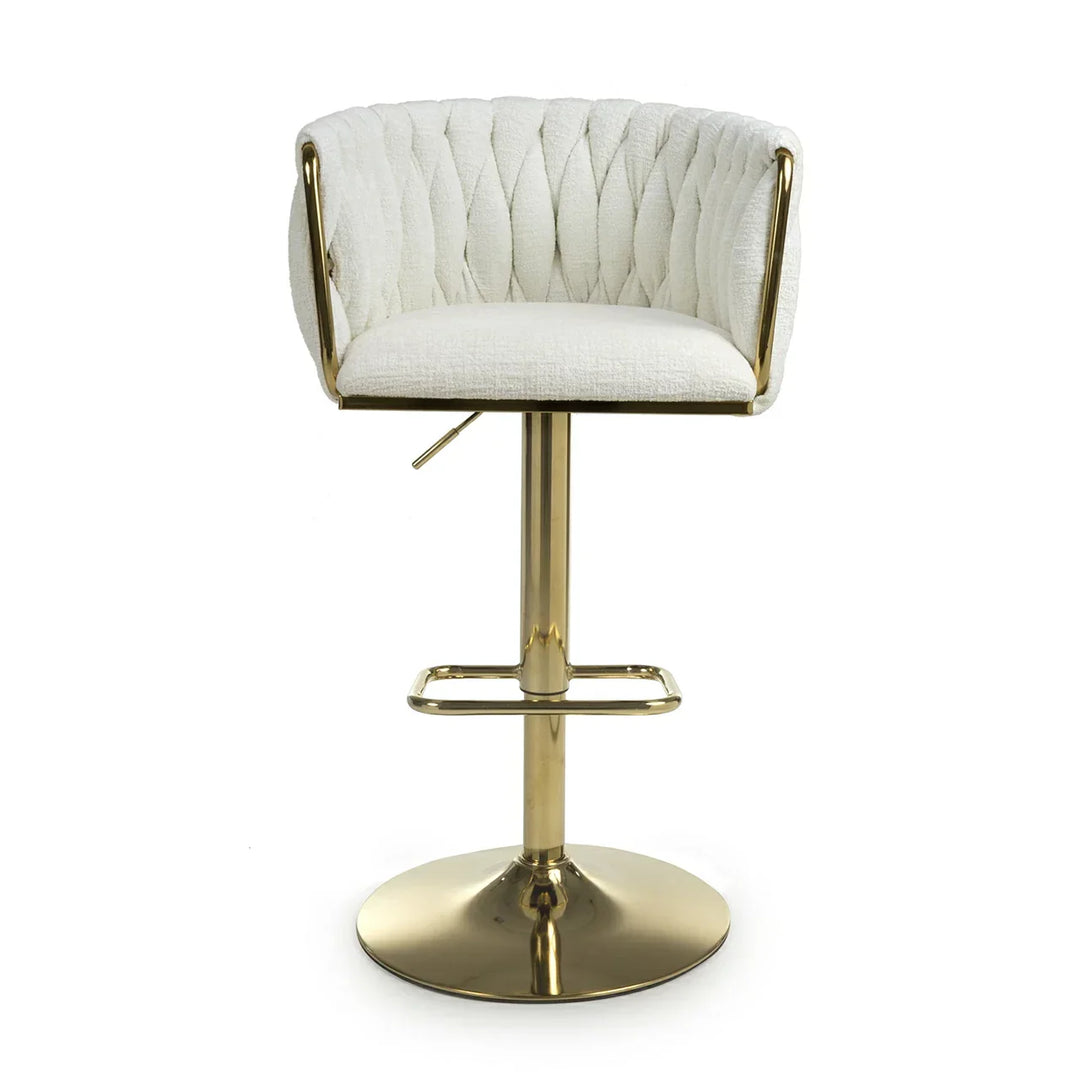 Lorne Luxury Cream & Gold Linen Fabric Bar Stool Adjustable Gold Legs