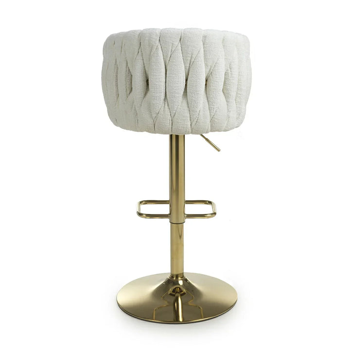 Lorne Luxury Cream & Gold Linen Fabric Bar Stool Adjustable Gold Legs