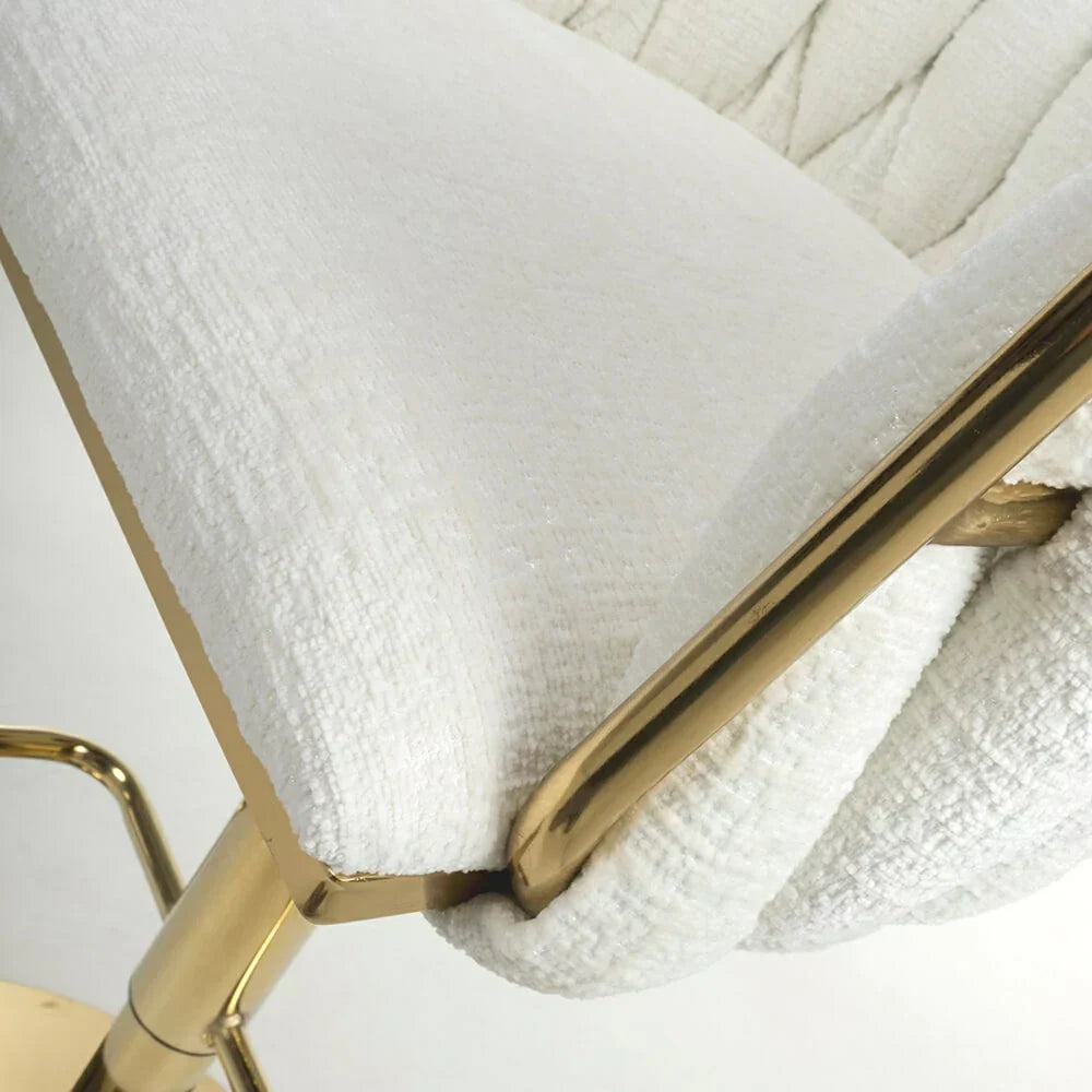 Lorne Luxury Cream & Gold Linen Fabric Bar Stool Adjustable Gold Legs