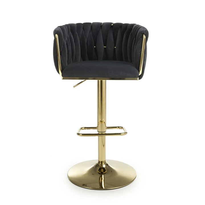 Lorne Luxury Black & Gold Velvet Bar Stool Adjustable Gold Legs