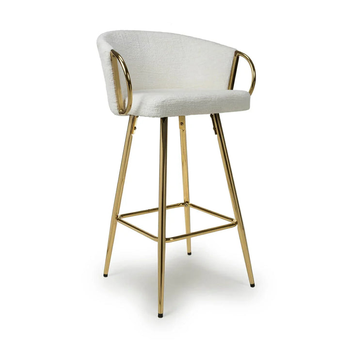 Viscose Luxury Cream & Gold Linen Fabric Bar Stool Gold Legs