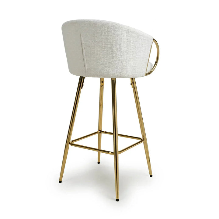 Viscose Luxury Cream & Gold Linen Fabric Bar Stool Gold Legs