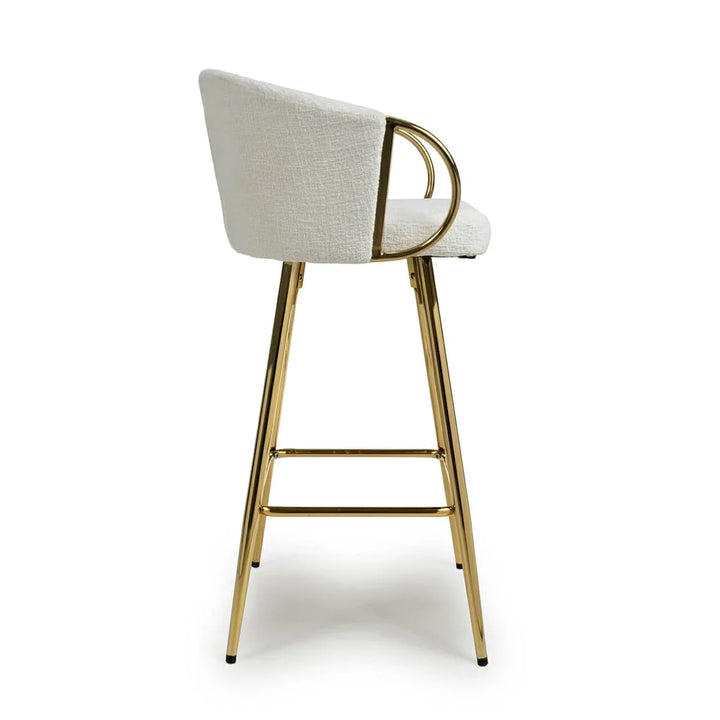 Viscose Luxury Cream & Gold Linen Fabric Bar Stool Gold Legs