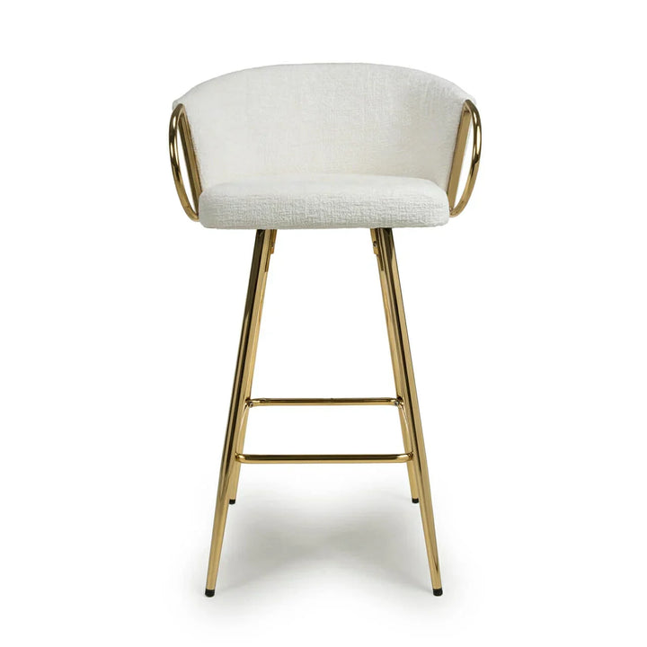 Viscose Luxury Cream & Gold Linen Fabric Bar Stool Gold Legs