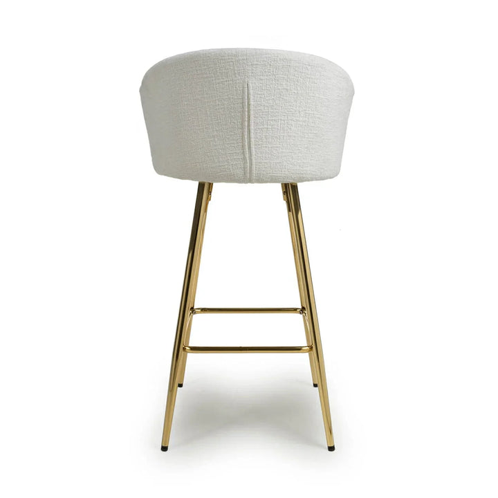 Viscose Luxury Cream & Gold Linen Fabric Bar Stool Gold Legs