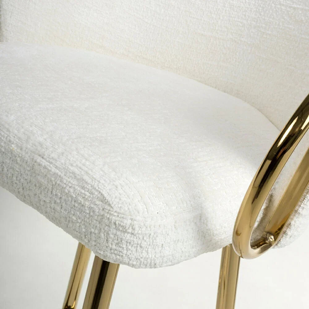 Viscose Luxury Cream & Gold Linen Fabric Bar Stool Gold Legs