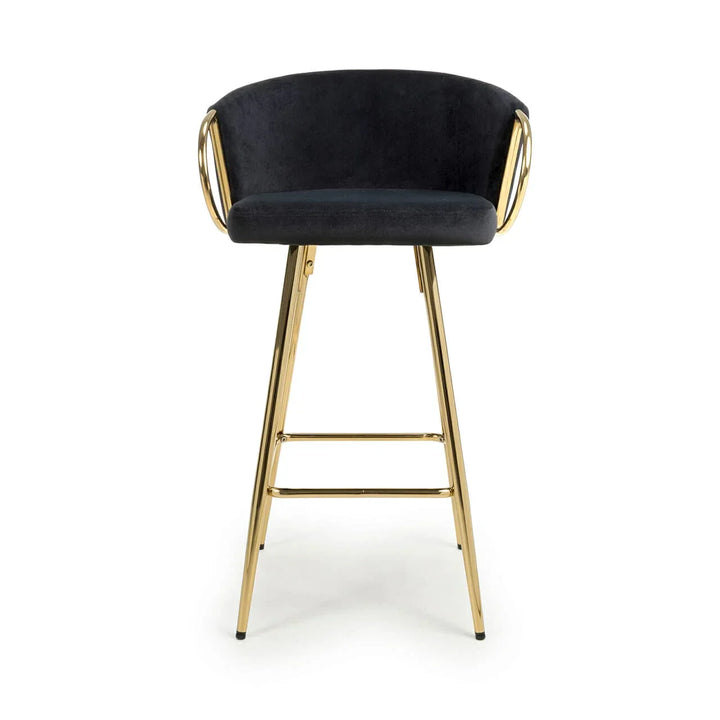 Viscose Luxury Black & Gold Plush Velvet Bar Stool Gold Legs