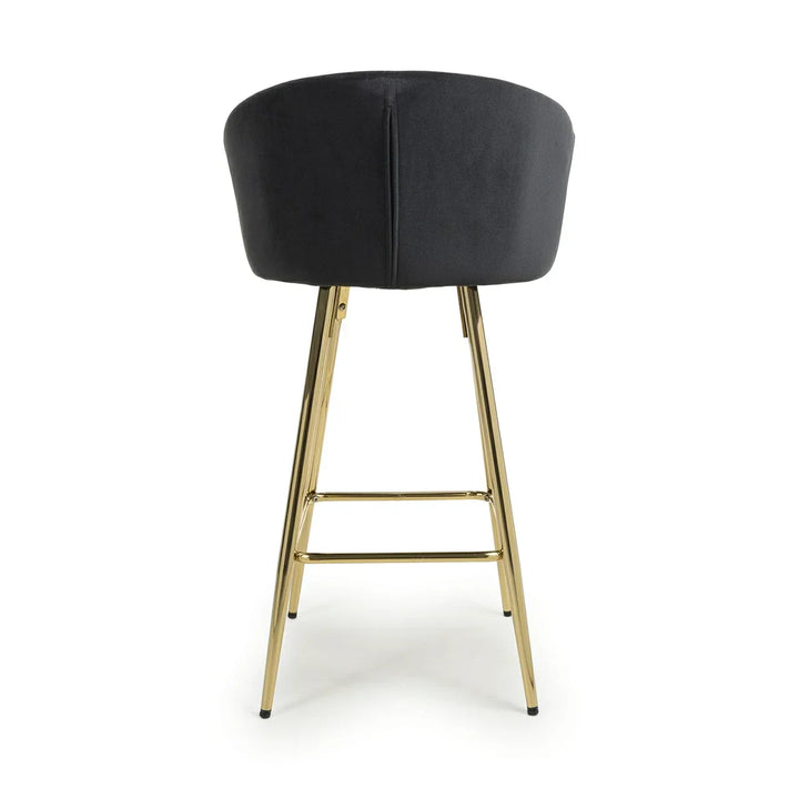 Viscose Luxury Black & Gold Plush Velvet Bar Stool Gold Legs