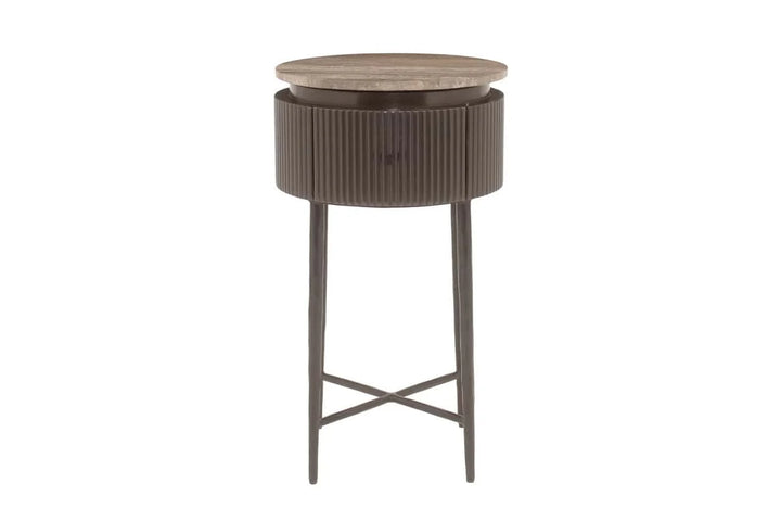 Richmond Interiors Russo Brown Ribbed End Lamp Table With Drawer