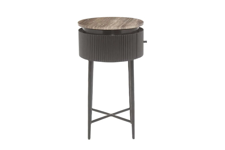 Richmond Interiors Russo Brown Ribbed End Lamp Table With Drawer
