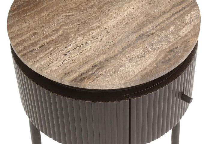 Richmond Interiors Russo Brown Ribbed End Lamp Table With Drawer