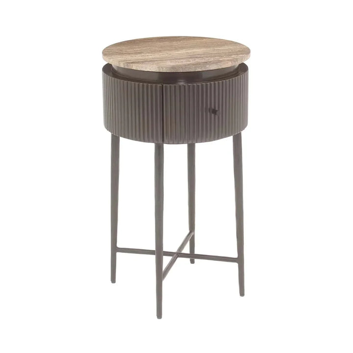Richmond Interiors Russo Brown Ribbed End Lamp Table With Drawer