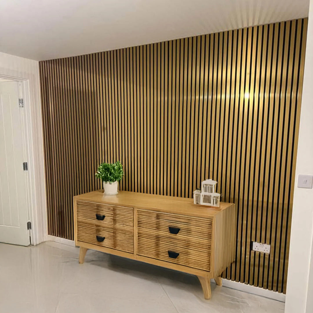 Acoustic Slatted Wall Panels Metallic Gold Pack Of x4 240 x 60cm