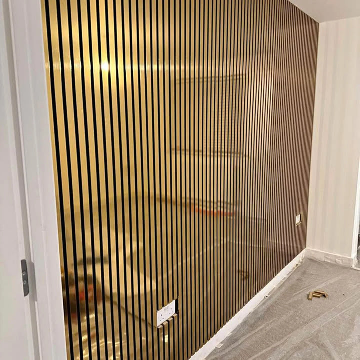 Acoustic Slatted Wall Panels Metallic Gold Pack Of x4 240 x 60cm