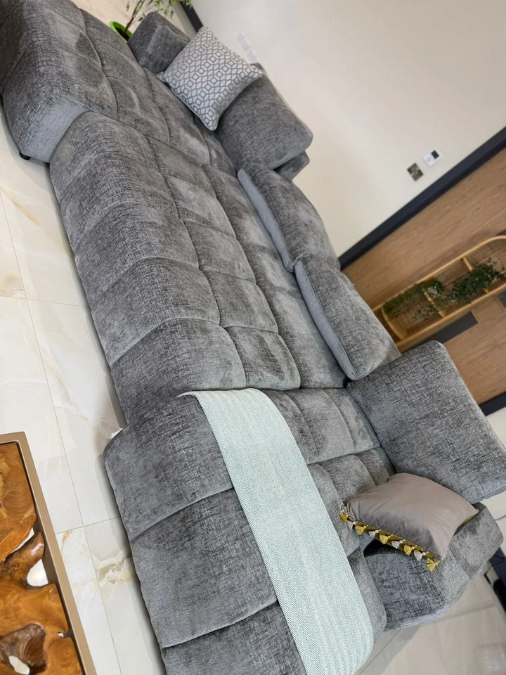Sena Large Grey Plush Velvet Luxury U Shape Sofabed Sofa