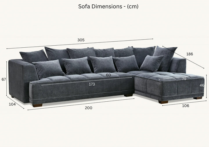 The Gramercy Steel Grey Boucle Right Hand Corner Premium Sofa Steel Boucle Fabric