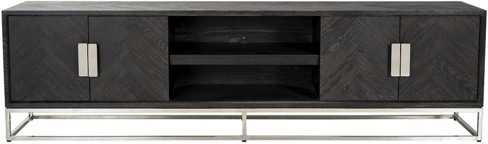 Blackbone Black Oak and Silver 4 Door TV Unit - 220cm-Belmont Interiors