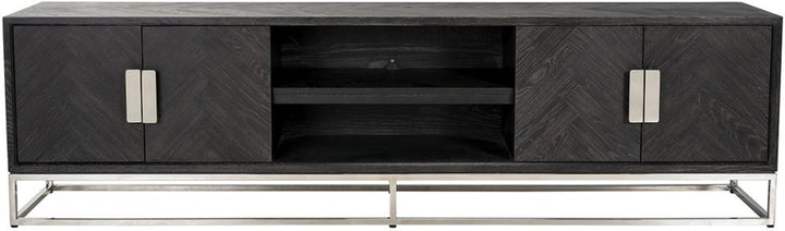 Blackbone Black Oak and Silver 4 Door TV Unit - 220cm-Belmont Interiors