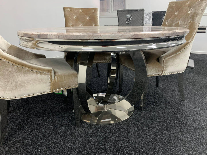 Chelsea 130cm Marble & Chrome Round Dining Table - 4 Colours-Esme Furnishings