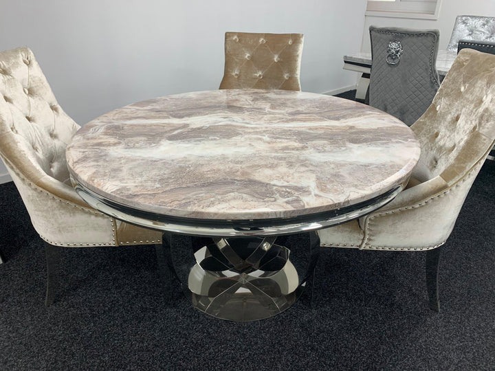 Chelsea 130cm Marble & Chrome Round Dining Table - 4 Colours-Esme Furnishings