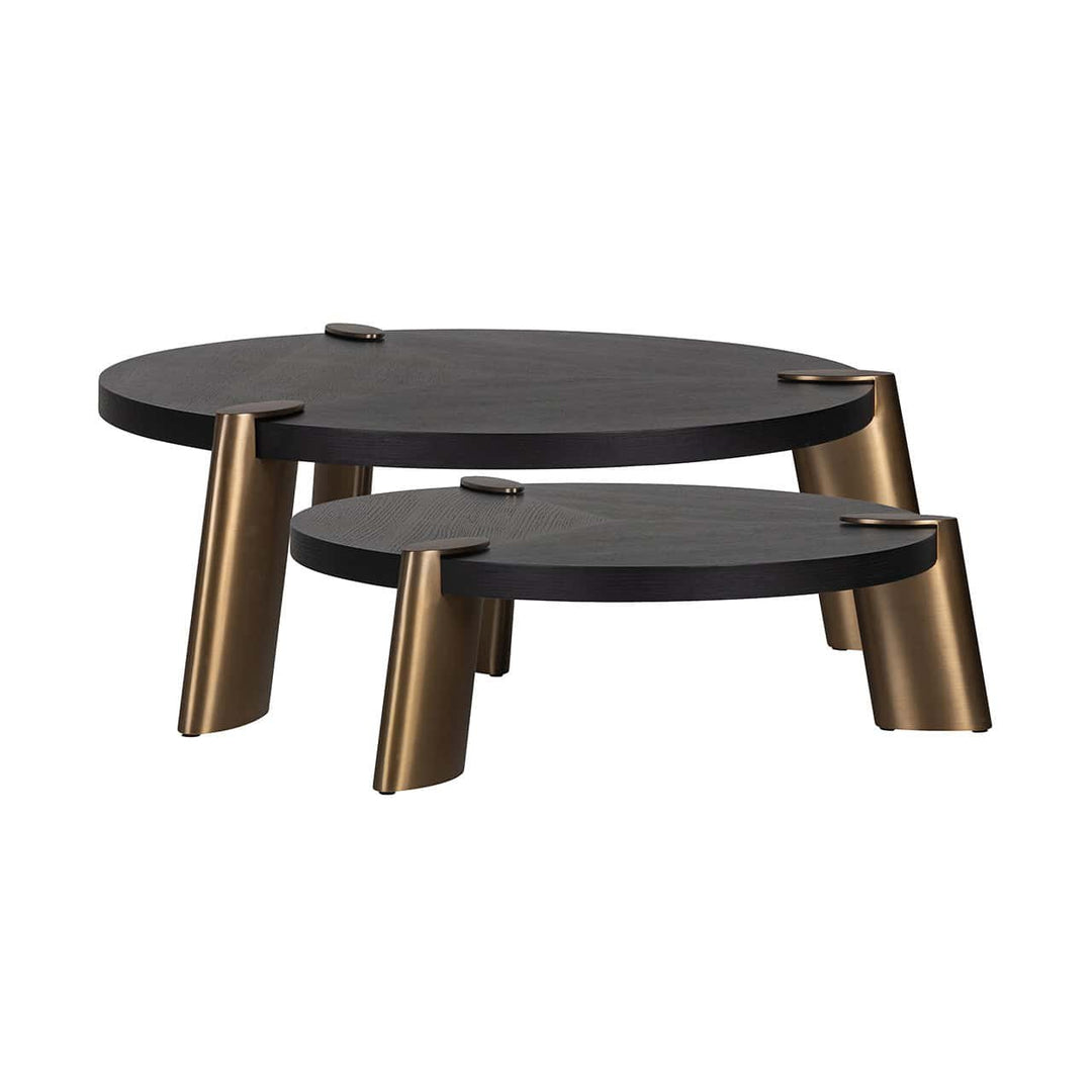 Richmond Interiors Brody Black Oak Wood & Gold Nested Coffee Table | Set Of 2