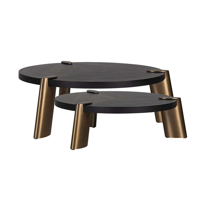 Richmond Interiors Brody Black Oak Wood & Gold Nested Coffee Table | Set Of 2