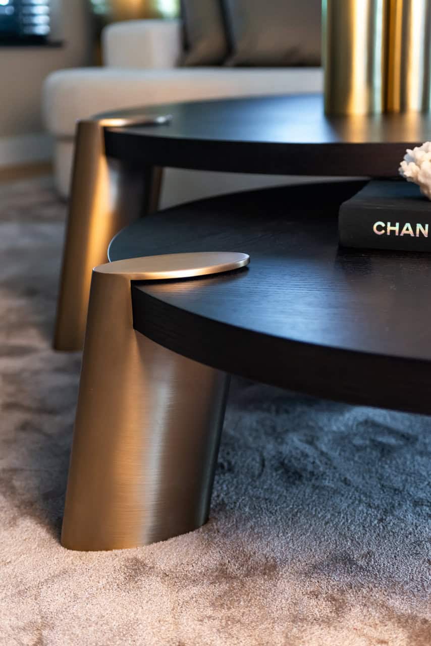 Richmond Interiors Brody Black Oak Wood & Gold Nested Coffee Table | Set Of 2