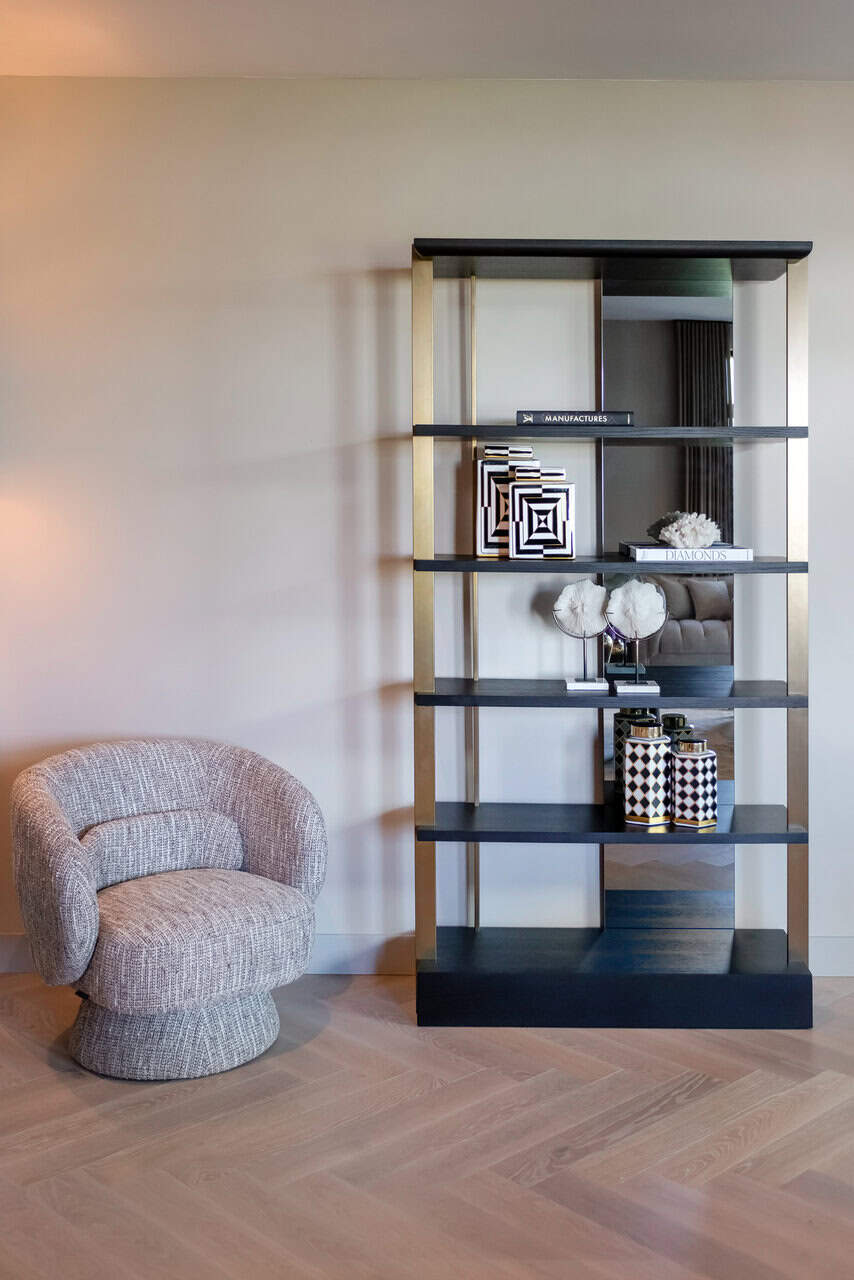 Richmond Interiors Rigley Black Oak Wood & Mirrored Display Unit