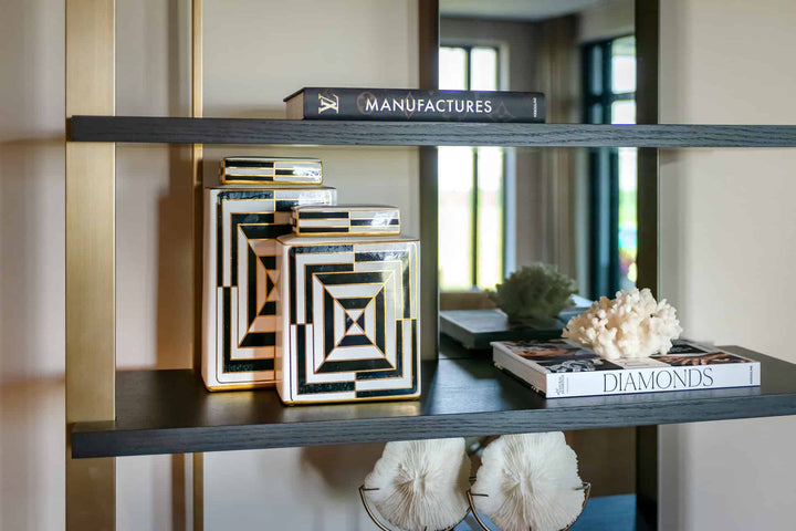 Richmond Interiors Rigley Black Oak Wood & Mirrored Display Unit