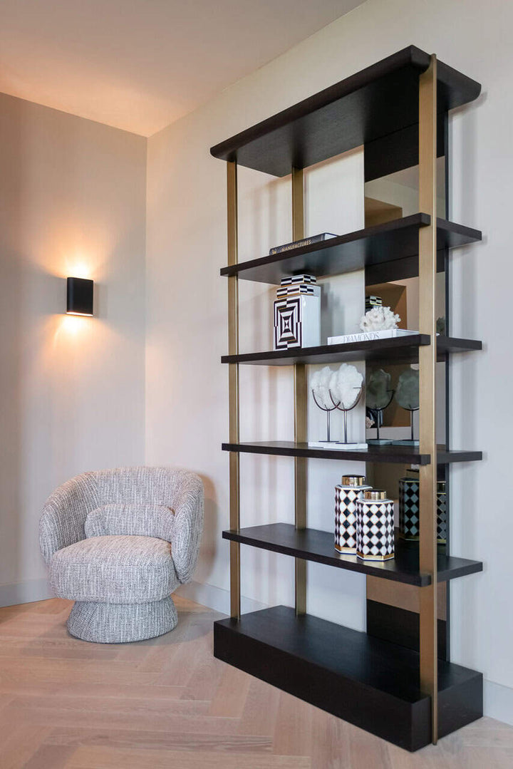 Richmond Interiors Rigley Black Oak Wood & Mirrored Display Unit