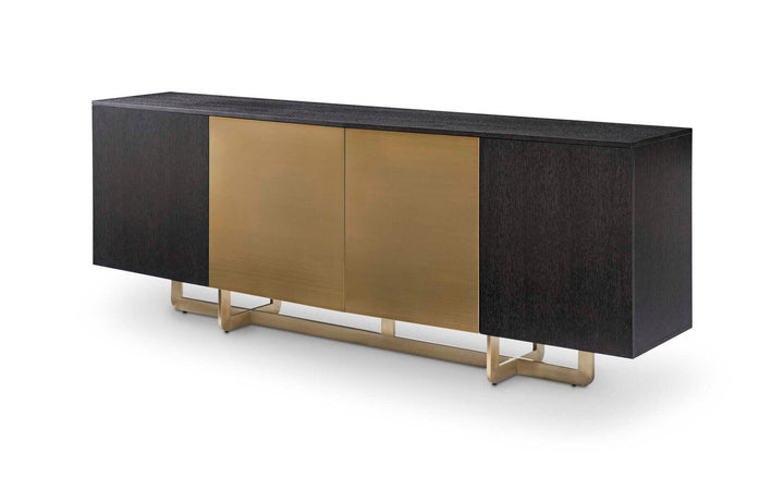 Richmond Interiors Dax Black Oak Wood & Gold Sideboard
