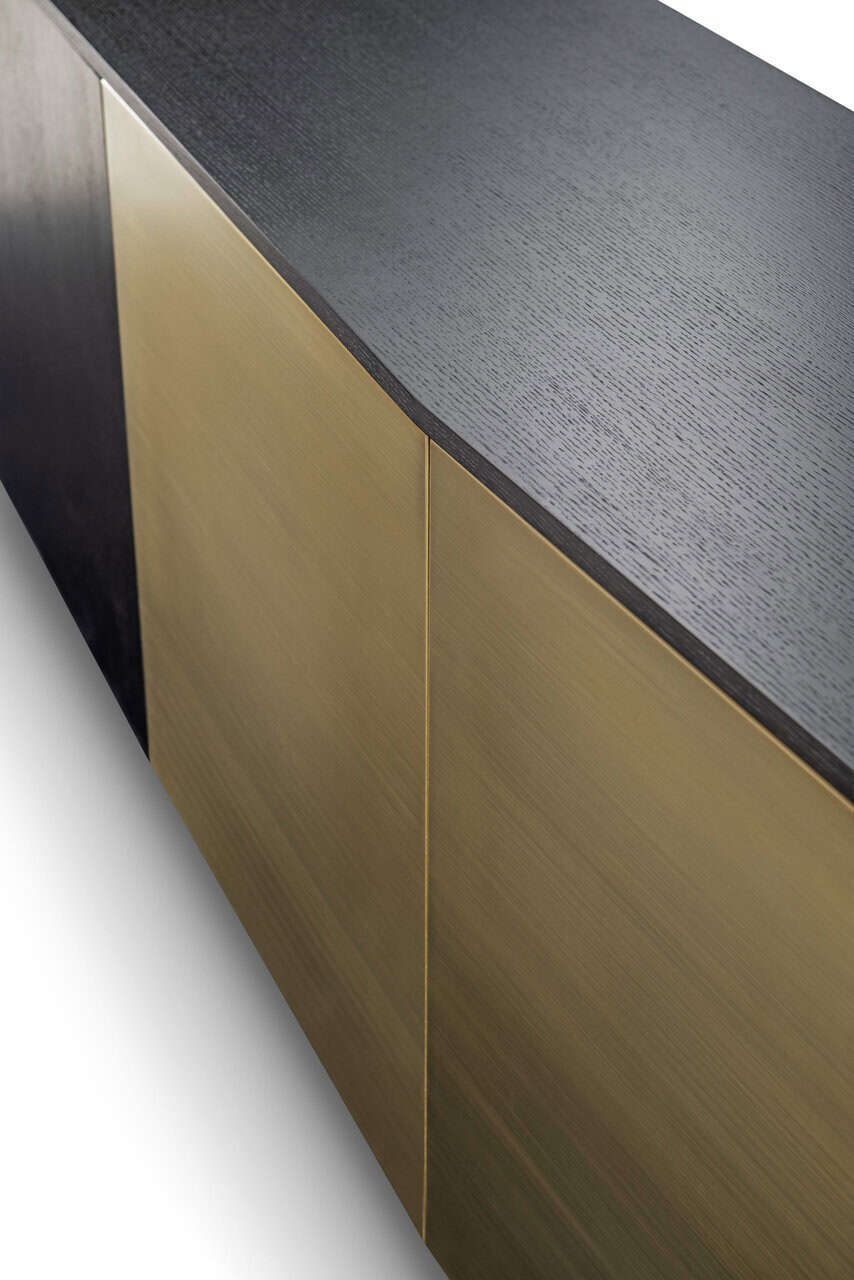 Richmond Interiors Dax Black Oak Wood & Gold Sideboard