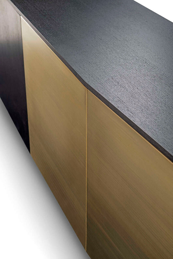 Richmond Interiors Dax Black Oak Wood & Gold Sideboard