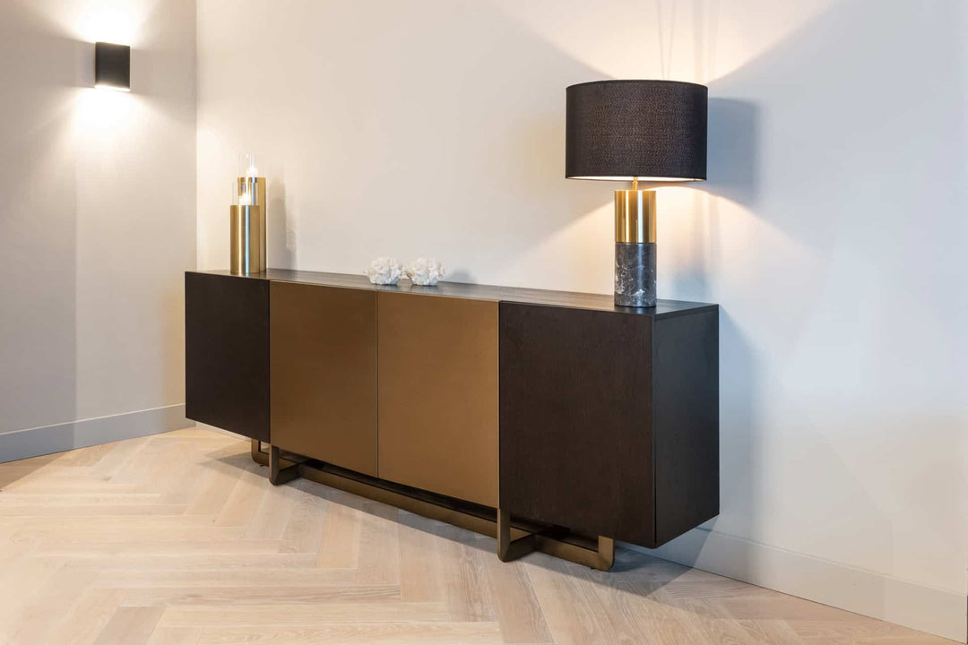 Richmond Interiors Dax Black Oak Wood & Gold Sideboard