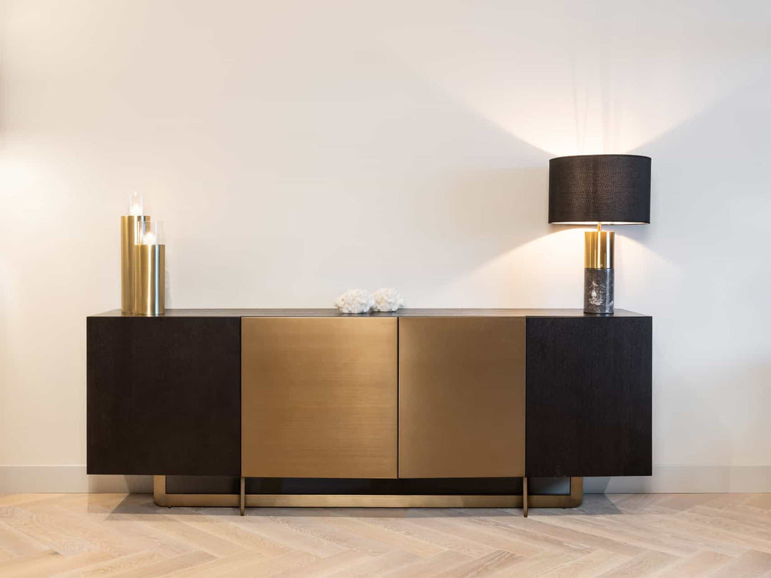 Richmond Interiors Dax Black Oak Wood & Gold Sideboard