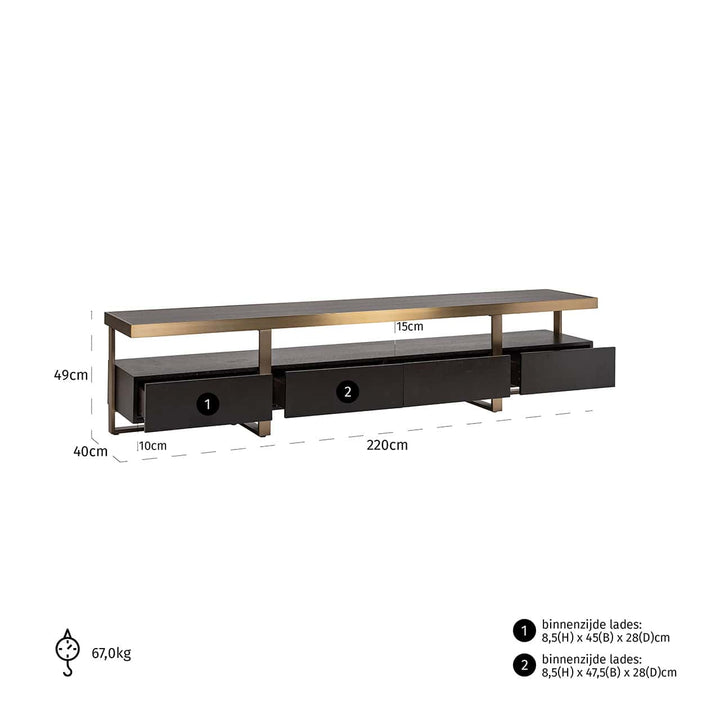 Richmond Interiors Diddley Black Oak Wood & Gold TV Unit