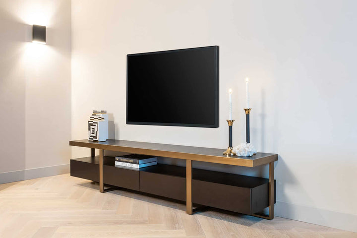 Richmond Interiors Diddley Black Oak Wood & Gold TV Unit