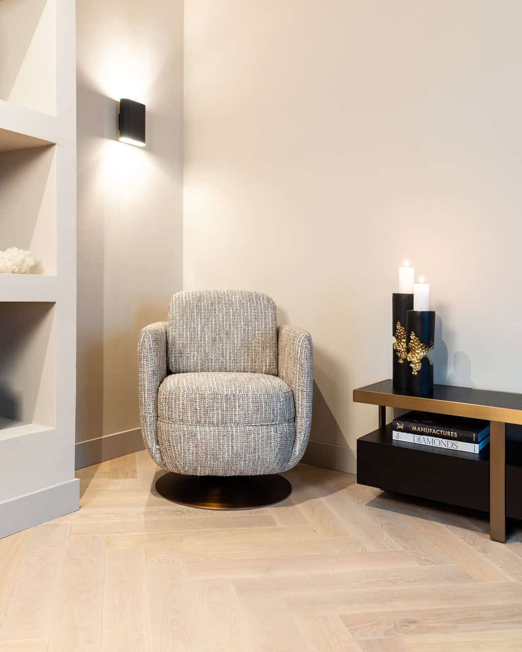 Richmond Interiors Diddley Black Oak Wood & Gold TV Unit