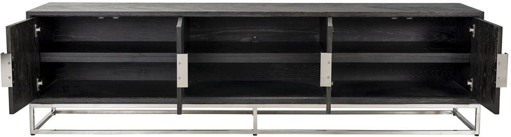 Blackbone Black Oak and Silver 4 Door TV Unit - 220cm-Belmont Interiors