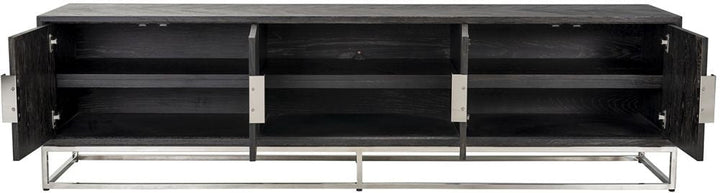 Blackbone Black Oak and Silver 4 Door TV Unit - 220cm-Belmont Interiors